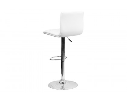 BLNK Vincent Vinyl Adjustable Swivel Bar Stool with Back, Chrome Pedestal Base and Footrest - White