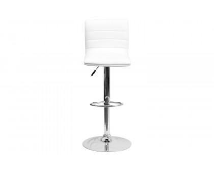 BLNK Vincent Vinyl Adjustable Swivel Bar Stool with Back, Chrome Pedestal Base and Footrest - White