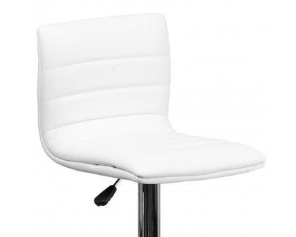 BLNK Vincent Vinyl Adjustable Swivel Bar Stool with Back, Chrome Pedestal Base and Footrest - White