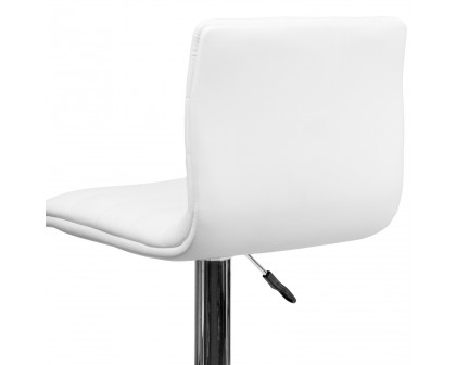 BLNK Vincent Vinyl Adjustable Swivel Bar Stool with Back, Chrome Pedestal Base and Footrest - White