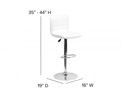 BLNK Vincent Vinyl Adjustable Swivel Bar Stool with Back, Chrome Pedestal Base and Footrest - White