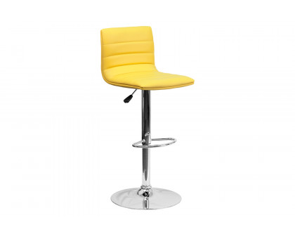 BLNK Vincent Vinyl Adjustable Swivel Bar Stool with Back, Chrome Pedestal Base and Footrest - Yellow