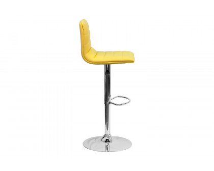 BLNK Vincent Vinyl Adjustable Swivel Bar Stool with Back, Chrome Pedestal Base and Footrest - Yellow