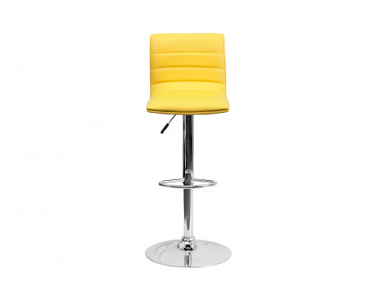 BLNK Vincent Vinyl Adjustable Swivel Bar Stool with Back, Chrome Pedestal Base and Footrest - Yellow