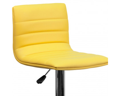 BLNK Vincent Vinyl Adjustable Swivel Bar Stool with Back, Chrome Pedestal Base and Footrest - Yellow