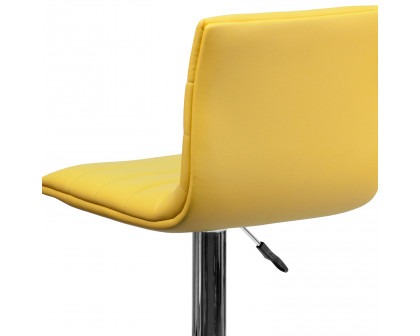 BLNK Vincent Vinyl Adjustable Swivel Bar Stool with Back, Chrome Pedestal Base and Footrest - Yellow