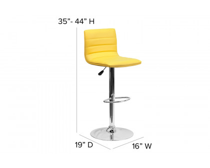 BLNK Vincent Vinyl Adjustable Swivel Bar Stool with Back, Chrome Pedestal Base and Footrest - Yellow