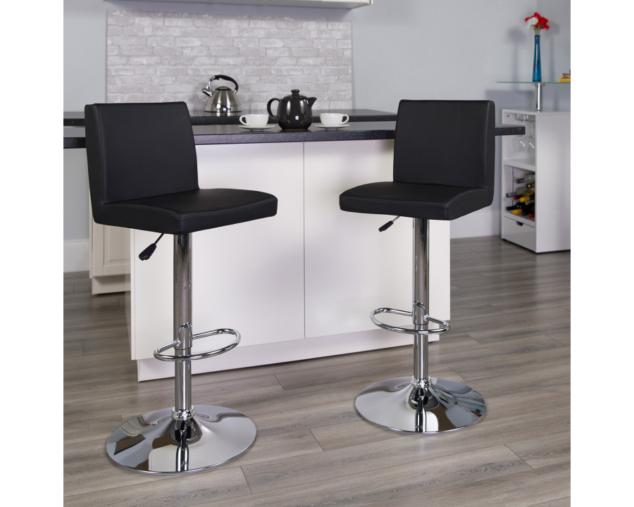 BLNK Betty Vinyl Adjustable Height Bar Stool with Panel Back and Chrome Base