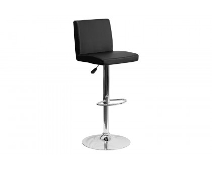 BLNK Betty Vinyl Adjustable Height Bar Stool with Panel Back and Chrome Base