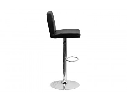 BLNK Betty Vinyl Adjustable Height Bar Stool with Panel Back and Chrome Base - Black