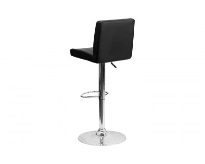 BLNK Betty Vinyl Adjustable Height Bar Stool with Panel Back and Chrome Base - Black