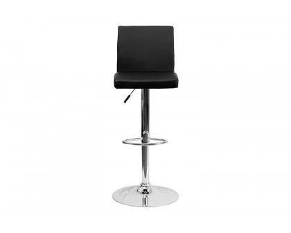 BLNK Betty Vinyl Adjustable Height Bar Stool with Panel Back and Chrome Base - Black