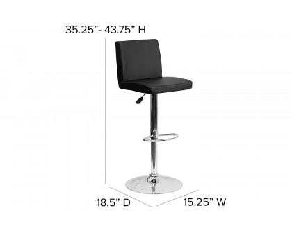 BLNK Betty Vinyl Adjustable Height Bar Stool with Panel Back and Chrome Base - Black