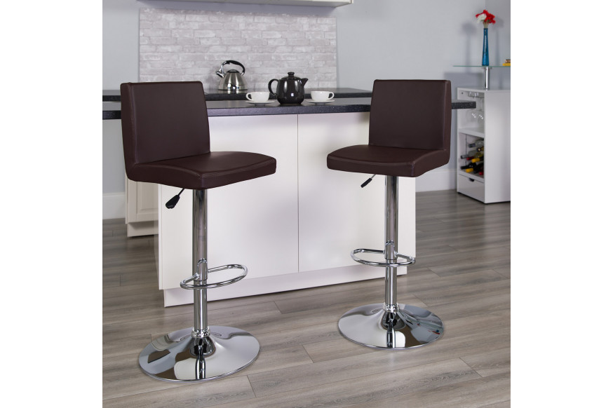 BLNK™ Contemporary Vinyl Adjustable Height Bar Stool with Panel Back and Chrome Base - Brown