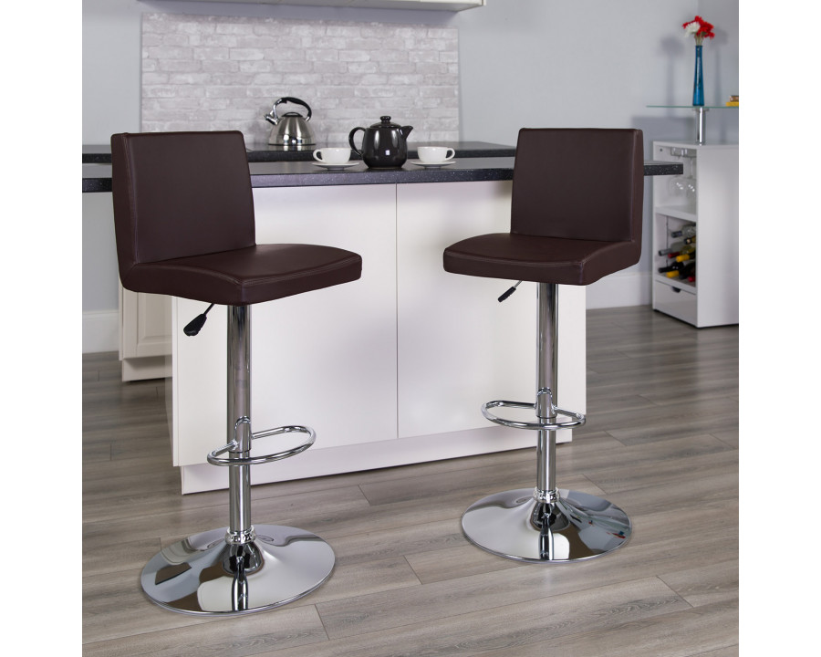 BLNK Contemporary Vinyl Adjustable Height Bar Stool with Panel Back and Chrome Base - Brown