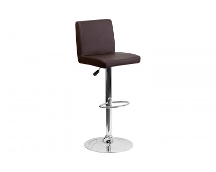 BLNK™ Contemporary Vinyl Adjustable Height Bar Stool with Panel Back and Chrome Base - Brown