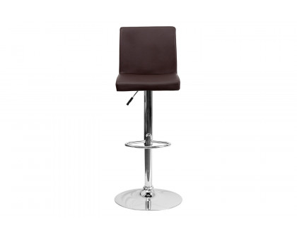 BLNK™ Contemporary Vinyl Adjustable Height Bar Stool with Panel Back and Chrome Base - Brown