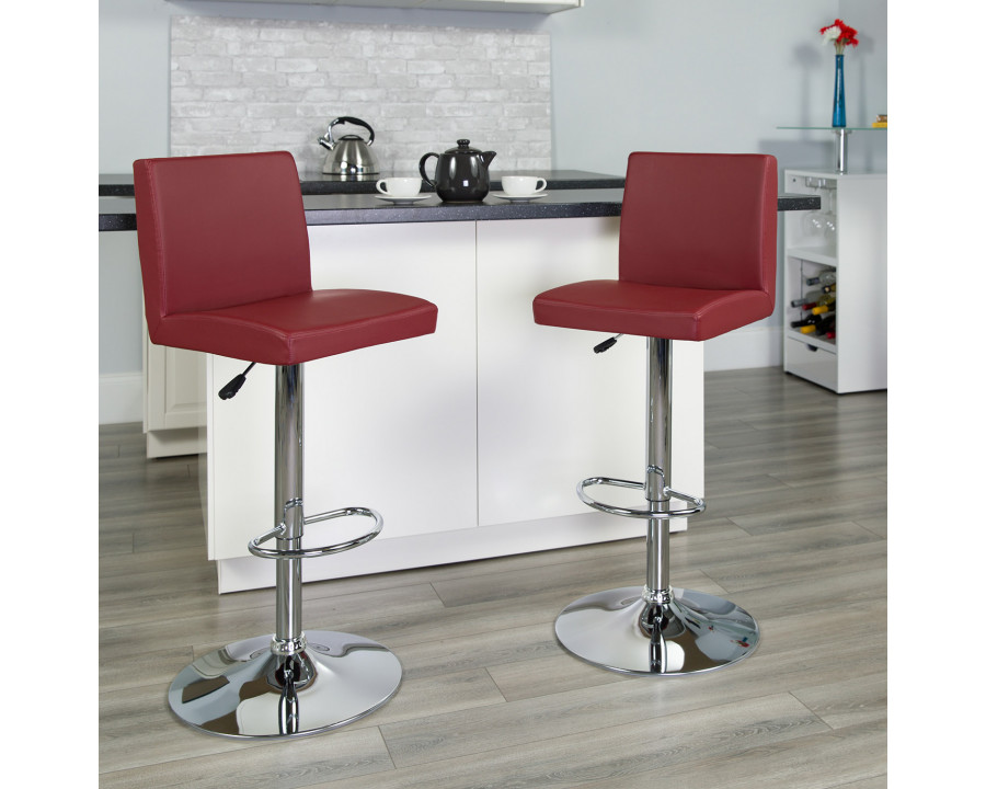 BLNK Betty Vinyl Adjustable Height Bar Stool with Panel Back and Chrome Base - Burgundy