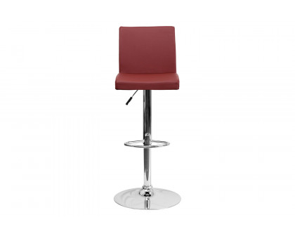 BLNK Betty Vinyl Adjustable Height Bar Stool with Panel Back and Chrome Base - Burgundy