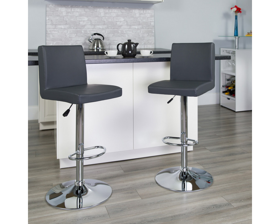 BLNK Betty Vinyl Adjustable Height Bar Stool with Panel Back and Chrome Base - Gray