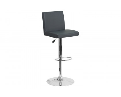 BLNK Betty Vinyl Adjustable Height Bar Stool with Panel Back and Chrome Base - Gray