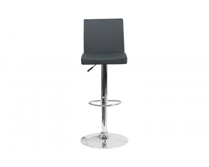 BLNK Betty Vinyl Adjustable Height Bar Stool with Panel Back and Chrome Base - Gray