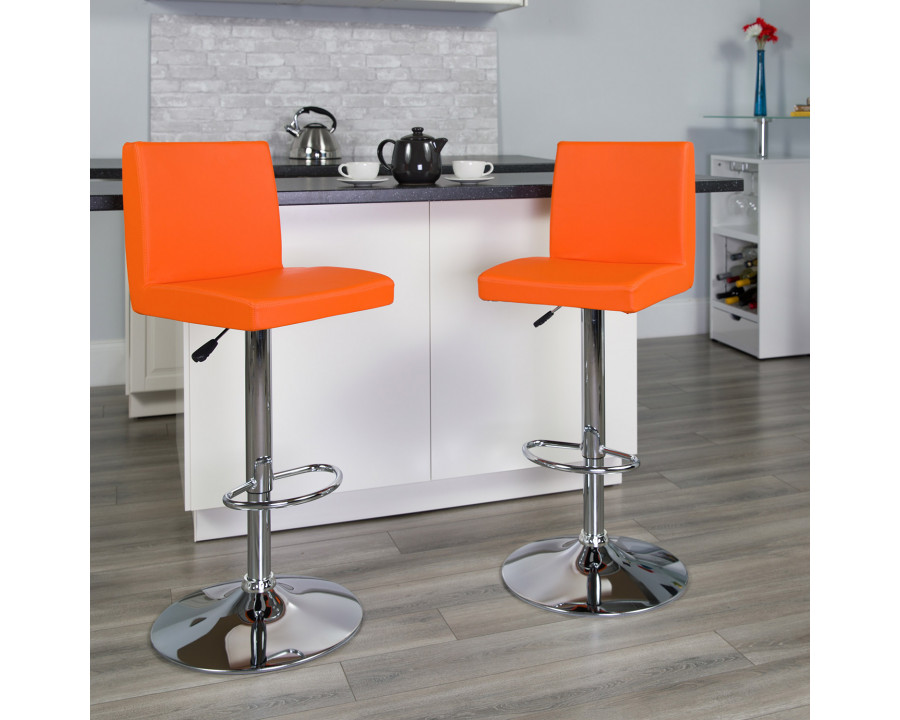 BLNK Contemporary Vinyl Adjustable Height Bar Stool with Panel Back and Chrome Base