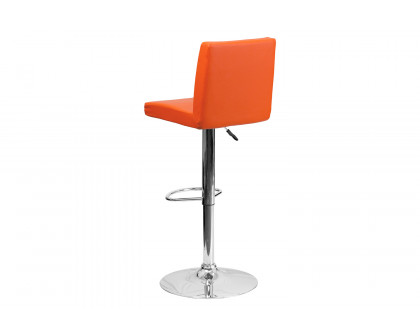 BLNK Contemporary Vinyl Adjustable Height Bar Stool with Panel Back and Chrome Base - Orange