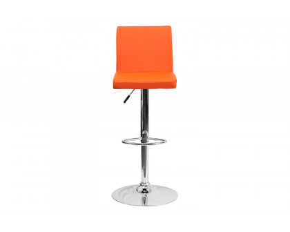 BLNK Contemporary Vinyl Adjustable Height Bar Stool with Panel Back and Chrome Base - Orange