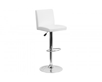 BLNK Betty Vinyl Adjustable Height Bar Stool with Panel Back and Chrome Base - White