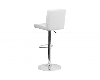 BLNK Betty Vinyl Adjustable Height Bar Stool with Panel Back and Chrome Base - White