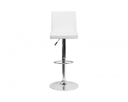 BLNK Betty Vinyl Adjustable Height Bar Stool with Panel Back and Chrome Base - White