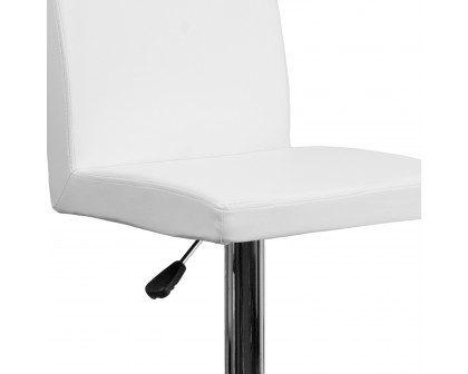 BLNK Betty Vinyl Adjustable Height Bar Stool with Panel Back and Chrome Base - White