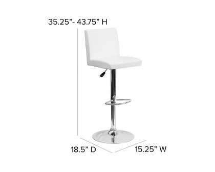 BLNK Betty Vinyl Adjustable Height Bar Stool with Panel Back and Chrome Base - White