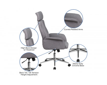 BLNK - Fabric High Back Executive Swivel Office Chair with Chrome Base and Fully Upholstered Arms