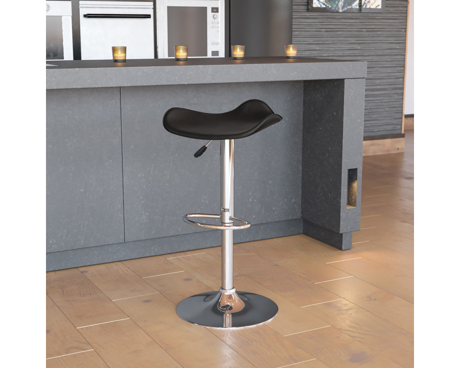 BLNK Caleb Vinyl Adjustable Height Bar Stool with Wavy Seat and Chrome Base - Black