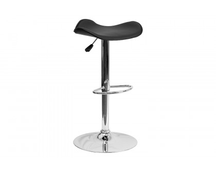 BLNK Caleb Vinyl Adjustable Height Bar Stool with Wavy Seat and Chrome Base - Black