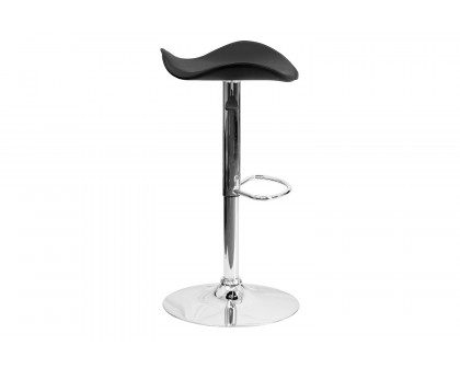 BLNK Caleb Vinyl Adjustable Height Bar Stool with Wavy Seat and Chrome Base - Black