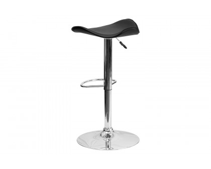 BLNK Caleb Vinyl Adjustable Height Bar Stool with Wavy Seat and Chrome Base - Black