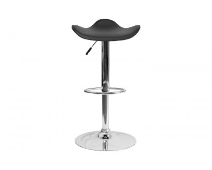 BLNK Caleb Vinyl Adjustable Height Bar Stool with Wavy Seat and Chrome Base - Black