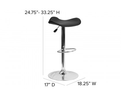 BLNK Caleb Vinyl Adjustable Height Bar Stool with Wavy Seat and Chrome Base - Black