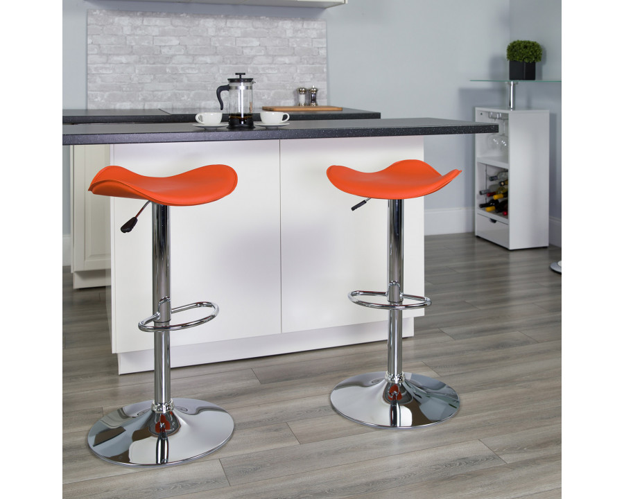 BLNK Contemporary Vinyl Adjustable Height Bar Stool with Wavy Seat and Chrome Base