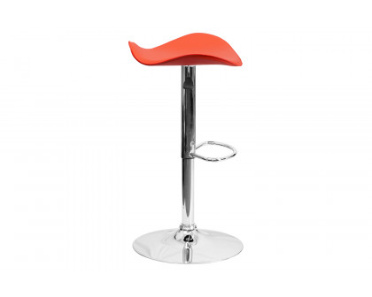 BLNK Contemporary Vinyl Adjustable Height Bar Stool with Wavy Seat and Chrome Base - Orange