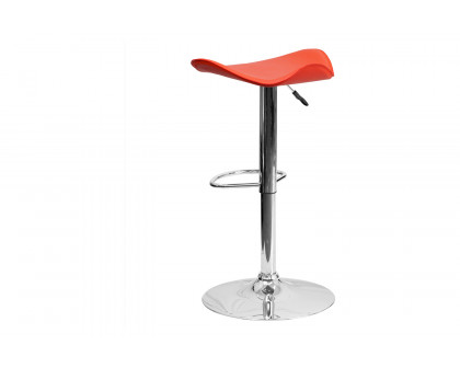 BLNK Contemporary Vinyl Adjustable Height Bar Stool with Wavy Seat and Chrome Base - Orange