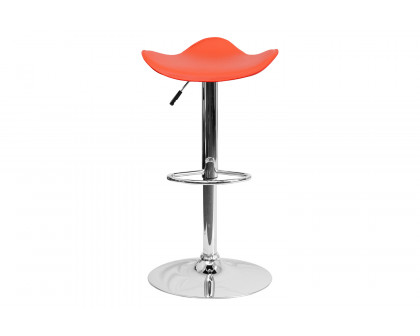 BLNK Contemporary Vinyl Adjustable Height Bar Stool with Wavy Seat and Chrome Base - Orange