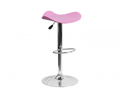 BLNK Contemporary Vinyl Adjustable Height Bar Stool with Wavy Seat and Chrome Base - Pink