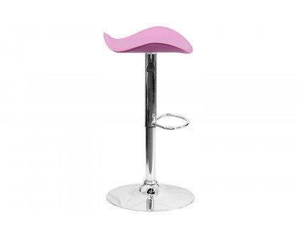 BLNK Contemporary Vinyl Adjustable Height Bar Stool with Wavy Seat and Chrome Base - Pink