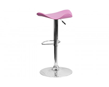 BLNK Contemporary Vinyl Adjustable Height Bar Stool with Wavy Seat and Chrome Base - Pink