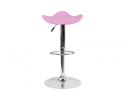 BLNK Contemporary Vinyl Adjustable Height Bar Stool with Wavy Seat and Chrome Base - Pink