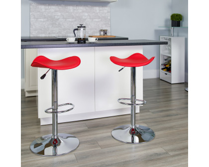 BLNK Contemporary Vinyl Adjustable Height Bar Stool with Wavy Seat and Chrome Base